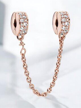 NEW Authentic PANDORA Bracelet Shining Elegance Safety Chain #786322CZ